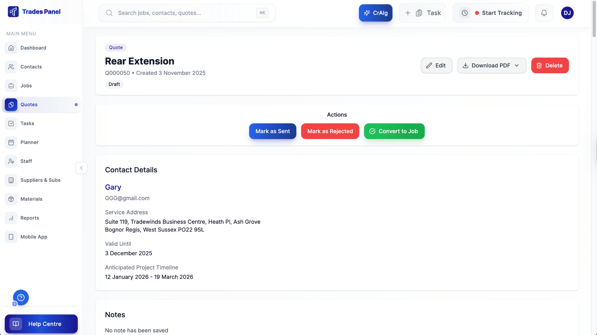 Quote Management Dashboard